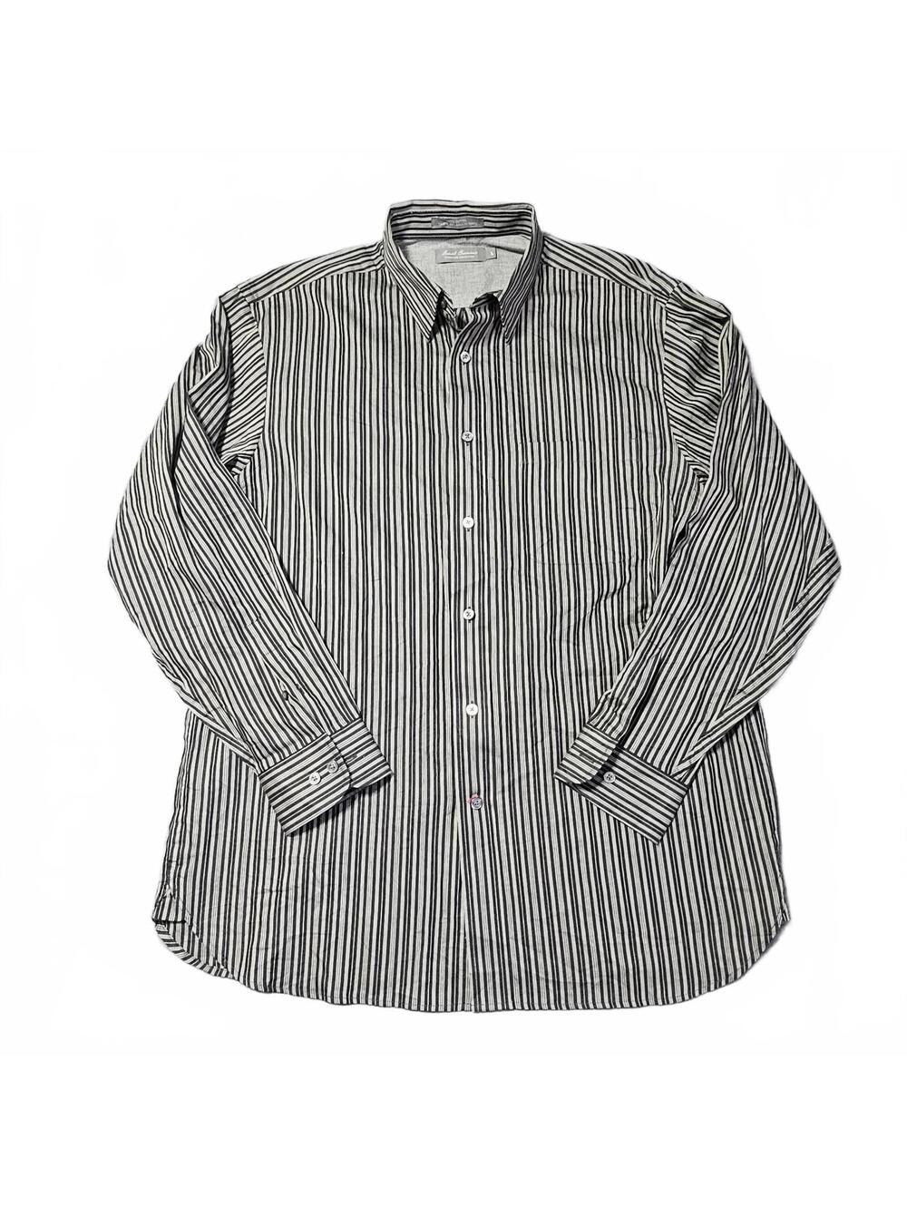 Daniel Cremieux Signature Mens Large Cotton Striped Shirt Long Sleeve Gray Black
